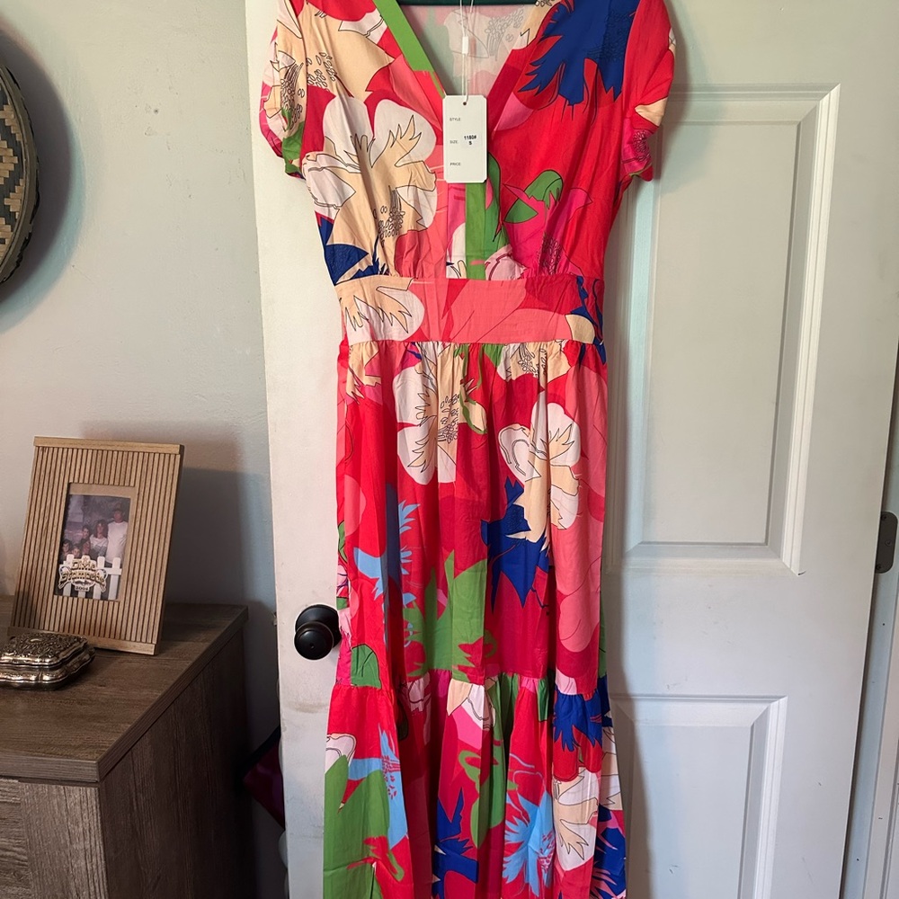 Pink Flutter Sleeve V-Neck Maxi Sundress